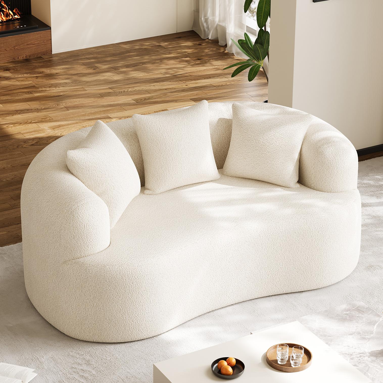 Wiilayok 68.5" Modern Chenille Sofa,Curved Sofa with Deep Seat,Cloud Compression Sofa Couch for Living Room,No Assembly,Beige