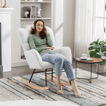 Ouyessir Nursery Rocking Chair Teddy Glider Rocker Accent Chair for Living Room Office(Ivory White)