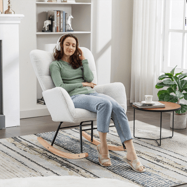 Ouyessir Nursery Rocking Chair Teddy Glider Rocker Accent Chair for Living Room Office(Ivory White)
