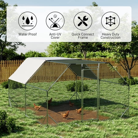 Ouyessir Outdoor Chicken Coop Large Metal Chicken Coop Flat Shaped, Walk-in Hen Cage, Outdoor Poultry Cage with Waterproof Cover for Backyard(10’L x 13’W x 6.36’H ft)