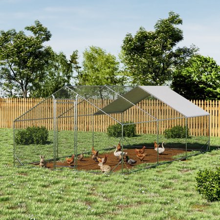 WIILAYOK Outdoor Chicken Coop, Large Metal Walk-in Chicken Run Pen with Waterproof Cover Coat, Rabbit Habitat Flat Shaped Poultry Cage for Backyard Farm Use (20’L x 10’W x 6.2’H)