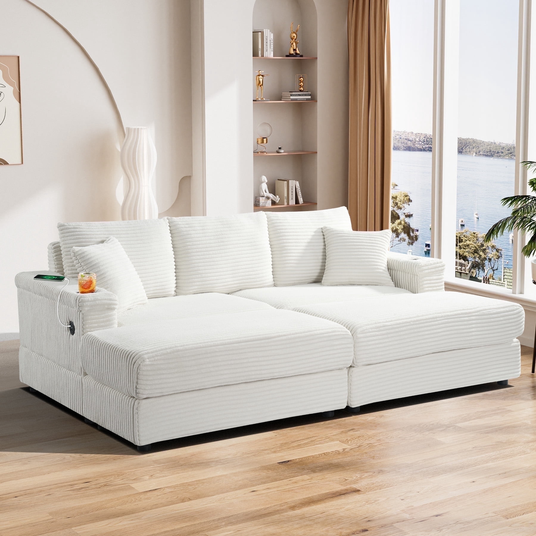 Wiilayok 84" Oversized Chaise Lounge Chair Indoor with USB Ports and ...