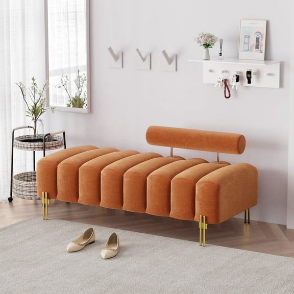 Wiilayok 52" End of Bed Bench,Modern Velvet Upholstered Ottoman Bench for Bedroom Indoor Entryway,Orange