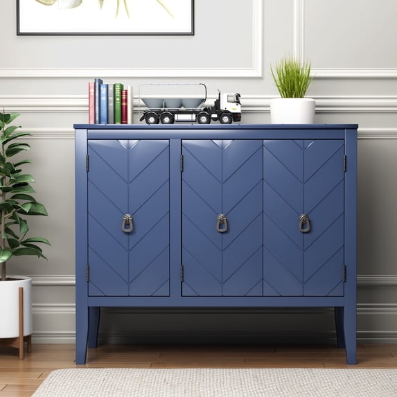 Ouyessir Solid Wood Buffet Sideboard Entry Console Table, Antique Storage Cabinet with Doors and Adjustable Shelf, for Living Room, Dining Room, Kitchen, 37" L x 15.7 W x 31.5 H, Navy Blue