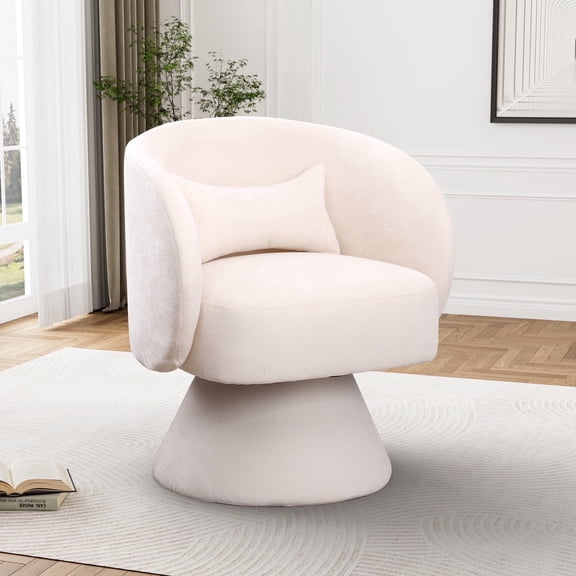 Wiilayok 360° Swivel Barrel Chair,Linen Upholstered Accent Chair for Living Room, Bedroom, Office, Modern Lounge Armchair, White
