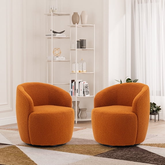 Ouyessir Swivel Barrel Chair,Modern Round Accent Armchairs,Teddy Fabric Comfy 360 Degree Swivel Single Sofa for Nursery,Living Room,Bedroom