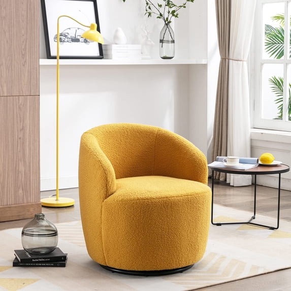 Ouyessir Swivel Barrel Chair,Modern Round Accent Armchairs,Teddy Fabric Comfy 360 Degree Swivel Single Sofa for Nursery,Living Room,Bedroom