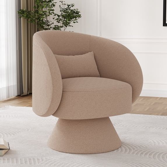 Wiilayok Swivel Barrel Chair, Linen Upholstered Accent Armchairs Comfy 360° Swivel Lounge Sofa Armchair for Living Room Bedroom Reading,Brown