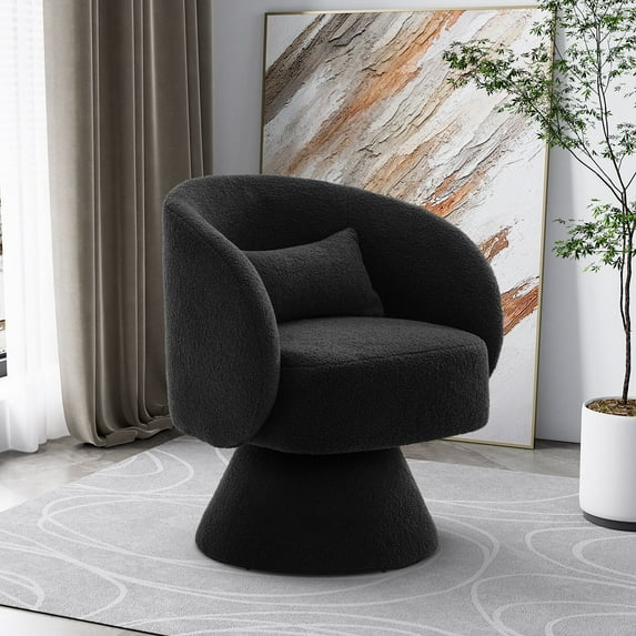 Wiilayok Swivel Accent Chair,Comfy Teddy Upholstered 360° Barrel Chair,Modern Swivel Lounge Sofa Armchair for Living Room,Reading Bedroom,Office,Black