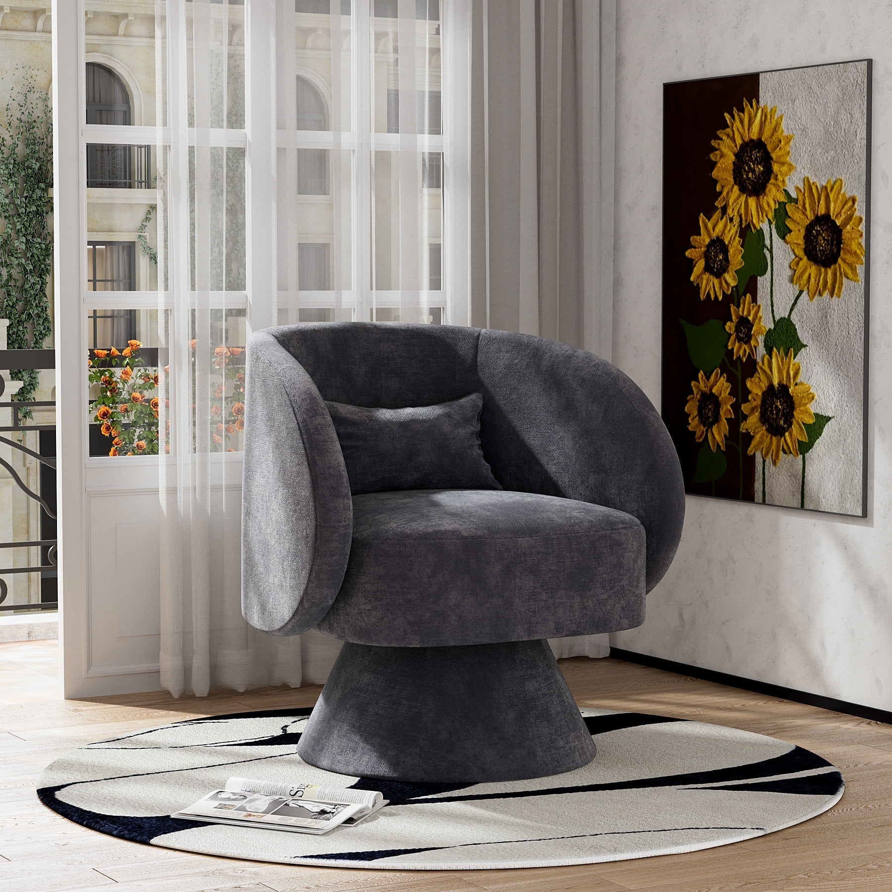 Ouyessir Swivel Cuddle Barrel Sofa Chairs Teddy Sherpa Upholstered Grey