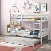 Ouyessir Twin Over Twin Wood Bunk Bed with Ladder Solid Wood Bunk Bed Frame with Trundle For Kids, Teens Bedroom BunkBed,No Box Spring Needed