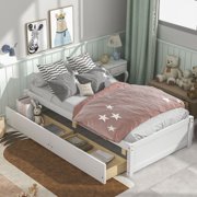 Ouyessir Twin Size Bed Frame with Two Storage Drawers,Wood Platform Bed Frame with Drawers for Children Teenagers Girls Boys,No Box Spring Needed and Easy Assembly