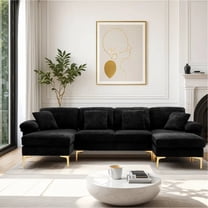 Wiilayok U Shaped Sectional Sofa,Velvet Modular 4 Seat Sofa Couch,114 inch L-Shaped Couch Set with Chaise Lounge, Ottoman& Pillows for Living Room,Black