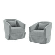 Ouyessir Upholstered Swivel Barrel Chair Set of 2,Modern Accent Chair with Lumbar Pillow,Comfy Linen Fabric 360 Degree Swivel Club Chair Armchair for Nursery,Reading,Living Room,Bedroom