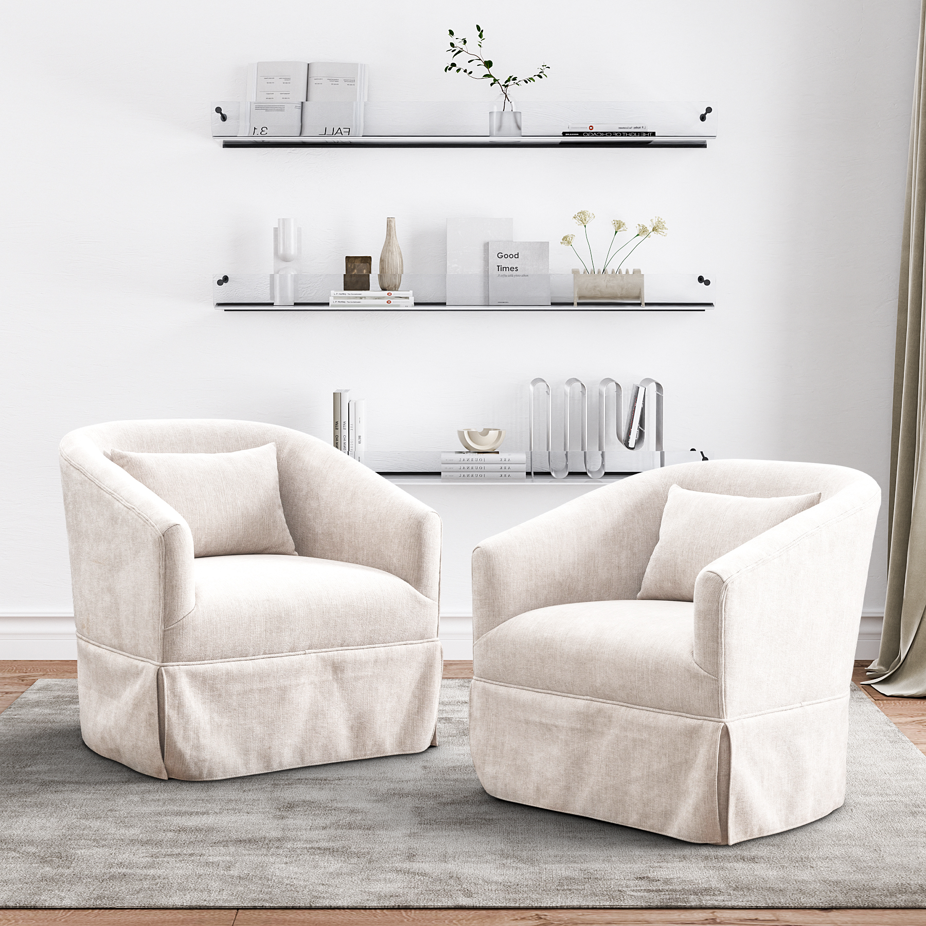 WIILAYOK Upholstered Swivel Barrel Chair Set of 2,Modern Accent Chair with Lumbar Pillow,Comfy Linen Fabric 360 Degree Swivel Club Chair Armchair for Nursery,Reading,Living Room,Bedroom