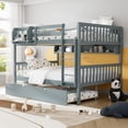 thumbnail image 1 of Ouyessir Wood Full over Full Bunk Bed with Trundle and Built-in Shelves, Convertible to 2 Full Size Platform Bed, Kids Bunk Bed with Ladder and Safety Rails, 1 of 9