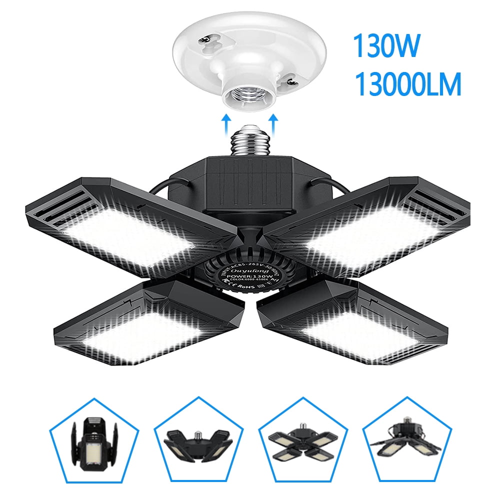 Ouyulong Garage Light 130W LED Garage Light 13000LM Deformable Garage Lights Ceiling LED Shop Light