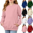 thumbnail image 1 of Ovafbau Girls Solid Crewneck Long Sleeve with Side Pocket Pullover Top Boys Girls Gradient Print Crew Neck Pullover Sweatshirt with Pocket Kids Tops, 1 of 6