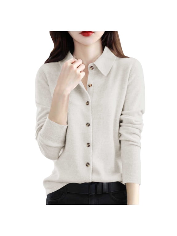 Women Dressy Casual Pullover Sweater Women Solid Button Long Sleeve Knit Sweater Fall Winter Outfits