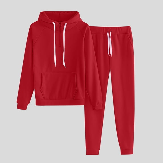 Ovafbau Women Long Sleeve Hooded Sweatshirts Set,Womens Solid Zip Up Hoodie & Jogger Set,Women Fall Winter Outifits Set
