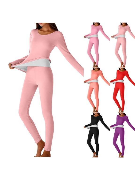 Women Thermal Underwears Fall Winter Outfits Set Womens Slim Style Thermal Underwears Set Long Sleeve Pants Sleepwear Outfits