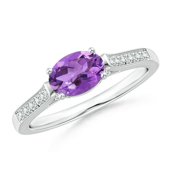 Oval 1.00 Ctw Amethyst Horizontal Set Solitaire Accents 925 Sterling Silver Women Valentine Day Ring Size US- 6