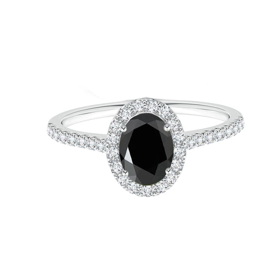 Oval 1.10 Ctw Black Spinel Solitaire White Accents 925 Sterling Silver Women Ring