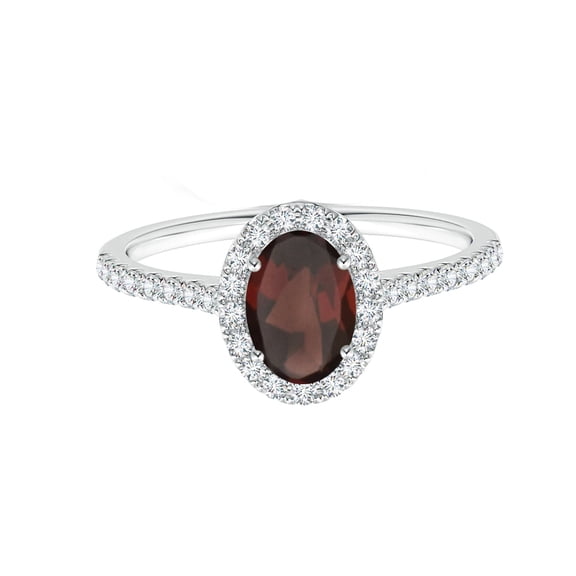 Oval 1.10 Ctw Garnet Gemstone Solitaire White Accents 925 Sterling Silver Women Ring
