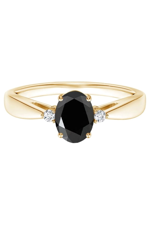 Oval 1 Ct Black Spinel Gemstone 925 Silver Yellow Gold Vermeil Solitaire Ring