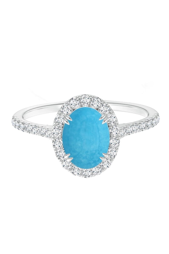 Oval 1 Ctw Blue Turquoise Gemstone 925 Sterling Silver Solitaire Accents Women Birthstone Ring