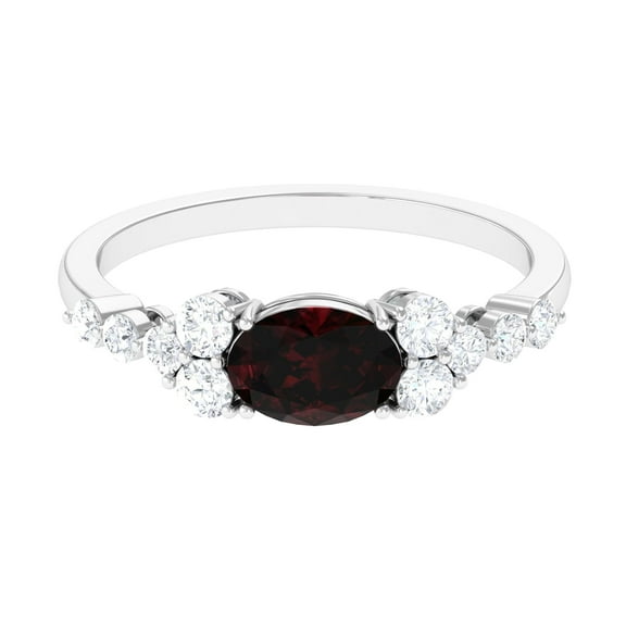 Oval 1 Ctw Garnet East West Setted 925 Sterling Silver Cluster Ring for Women | Wedding, Engagement Bridal Rings | Mothers Day Gift
