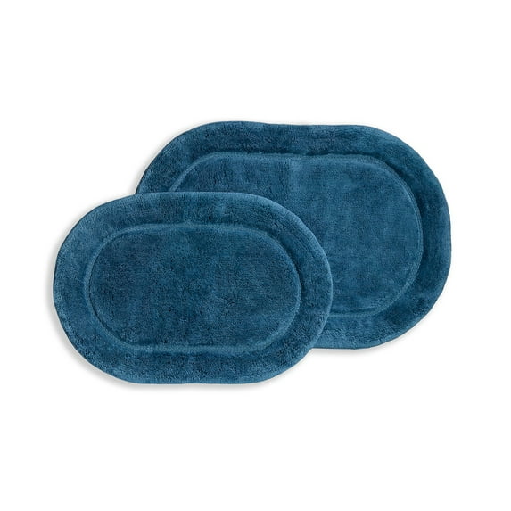Oval 100% Combed Cotton Non-Skid 2-Piece Bath Rug Set Sapphire