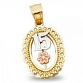 thumbnail image 1 of Oval 15 Birthday Flower Pendant 14k Yellow White Rose Gold Quinceanera Medallion Charm 18 x 13 mm, 1 of 1