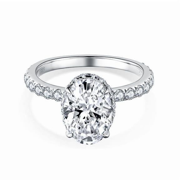 Oval 2.5 Carat Full Moissanite Rings for Women S925 Sterling Silver Lab Grown Diamond Wedding Ring for Bride Simulated Diamond Promise Ring Fiancee Wife Anniversary Rings Daily Wear