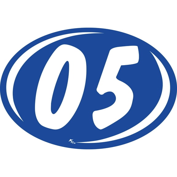 Oval 2-Digit Year Sticker - White/Blue - "05" - 8ʺL x 5 1/2ʺH - Pack of 12
