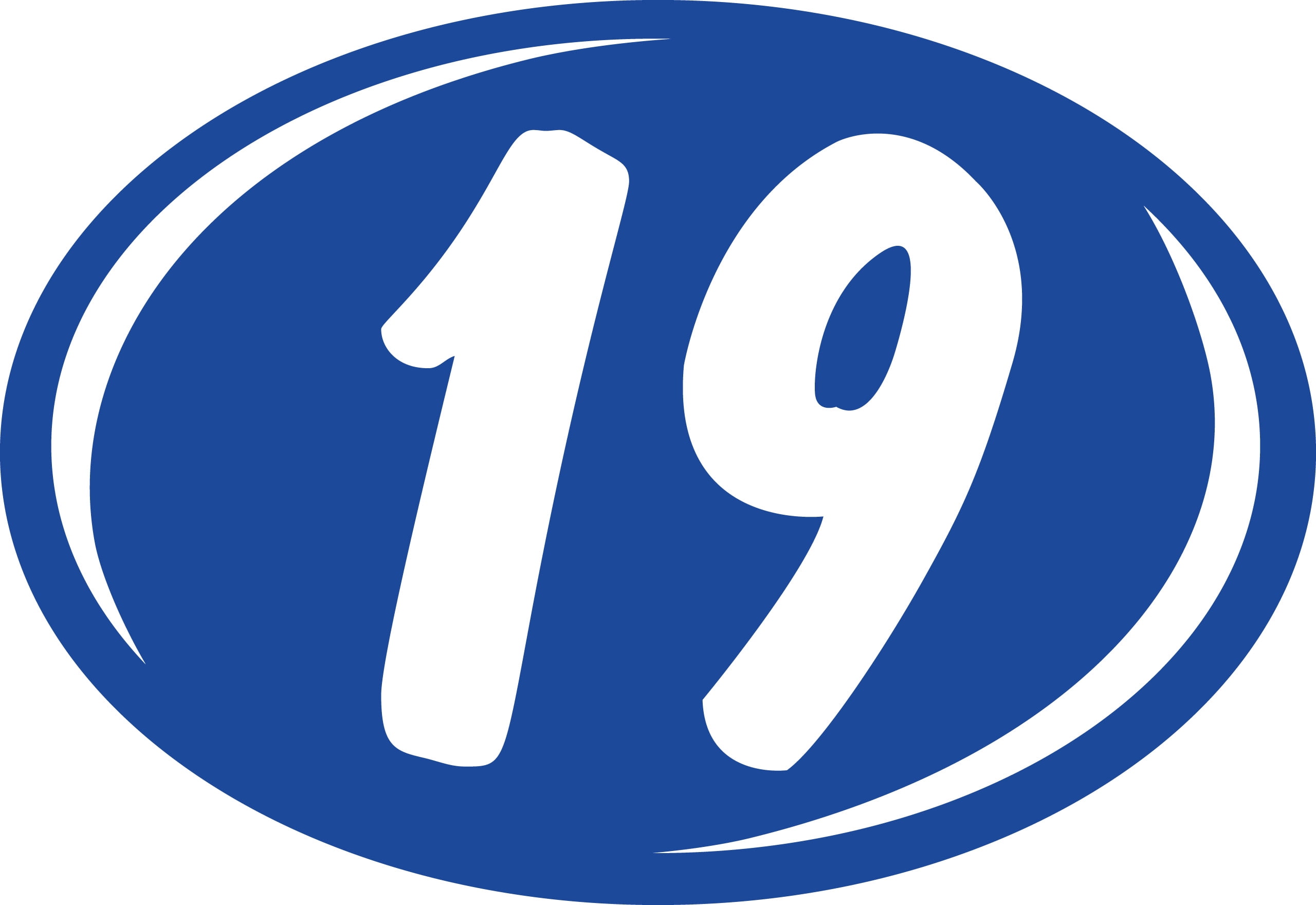 SSWBasics Oval 2-Digit Year Sticker - White/Blue - "19" - 8ʺL x 5 1/2ʺH - Pack of 12