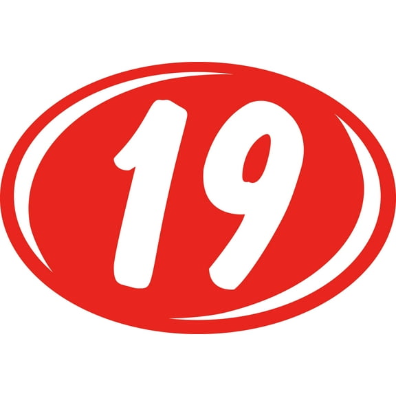 SSWBasics Oval 2-Digit Year Sticker - White/Red - "19" - 8L x 5 1/2H - Pack of 12