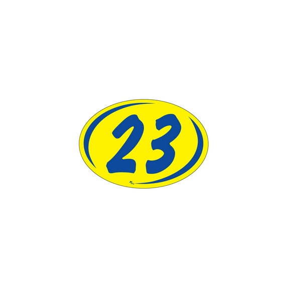 SSWBasics Oval 2-Digit Year Stickers - Blue/Yellow - "23" - Pack of 12