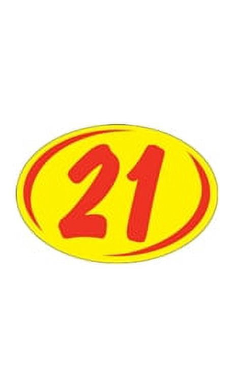 Oval 2-Digit Year Stickers - Red/Yellow - 2021 - Pack of 12