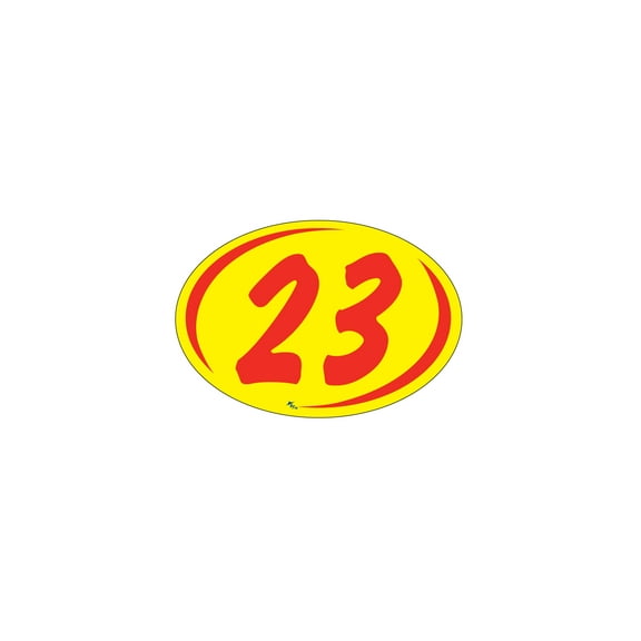 SSWBasics Oval 2-Digit Year Stickers - Red/Yellow - "23" - Pack of 12