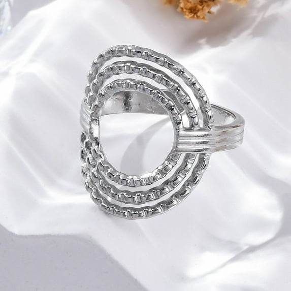 Oval 304 Stainless Steel Open Cuff Rings for Women Stainless Steel Color adjustable