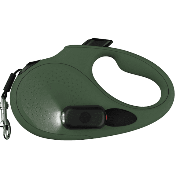 Oval 360 Tangle-Free Retractable Dog Leash | Flashlight Included | Integrated Waste Bag Dispenser Pocket (Large, Green)