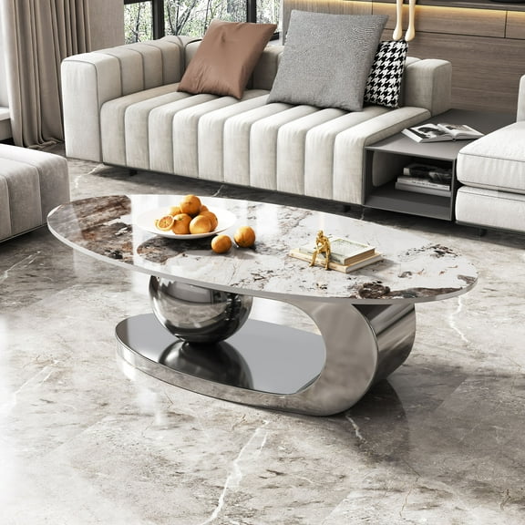 Oval 49.2 Inch Coffee Stainless Steel Coffee Table for Living Room