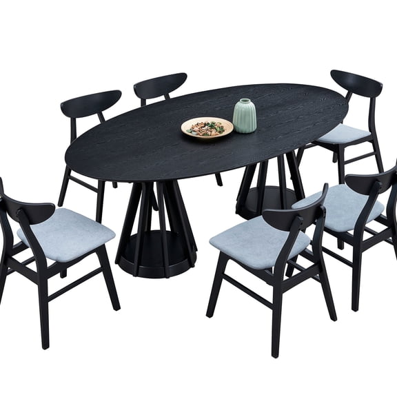 Oval, 7-piece, Black - Color Blocked Chair Design - Small Party - Streamlined Assembly