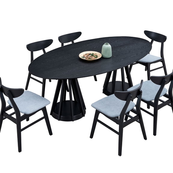 Oval, 7-piece, Black - Color Blocked Chair Design - Small Party - Streamlined Assembly