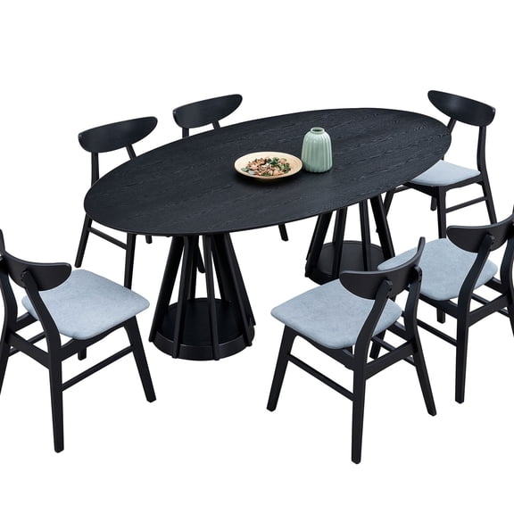 Oval, 7-piece, Black - Sturdy and Durable Construction - Family Dinner - Quick Installation