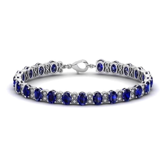 Oval 7x5 Blue Sapphire Women Tennis Bracelet in Silver Gold Handmade Wife Anniversary For mother man