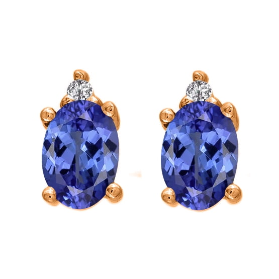 Oval 8X6 MM Tanzanite 925 Sterling Silver Rose Finish Women Stud Earring Jewelry