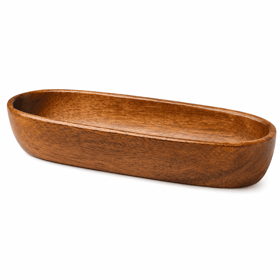 Oval Acacia Wooden Serving Bowl, Long BoatShaped Wood Snack Tray, Natural Wood Decorative Dish for Nuts, Fruit, Dessert, Table Home Decor