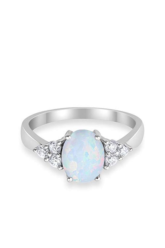 Oval Accent Lab Created White Opal Wedding Ring 925 Sterling Silver Size 11